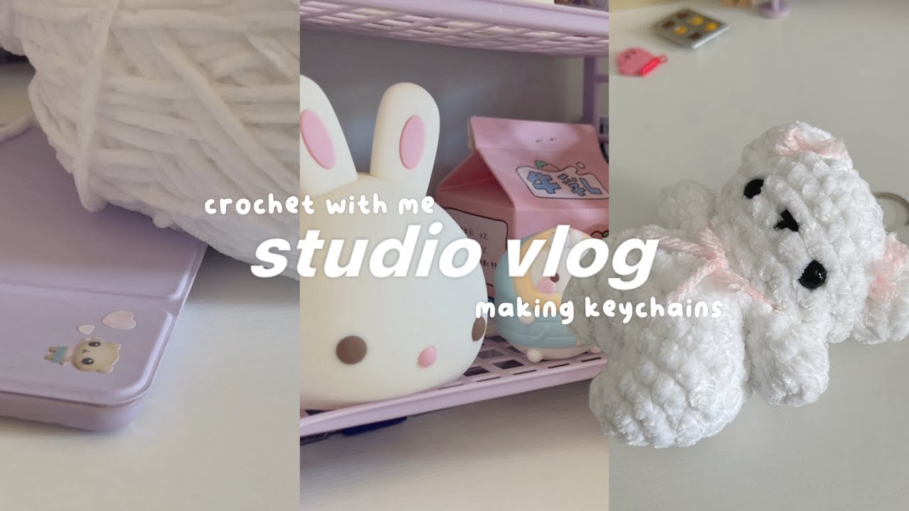 studio vlog 🧸 🧶 crochet with me, making keychains, packing orders + craft ease unboxing