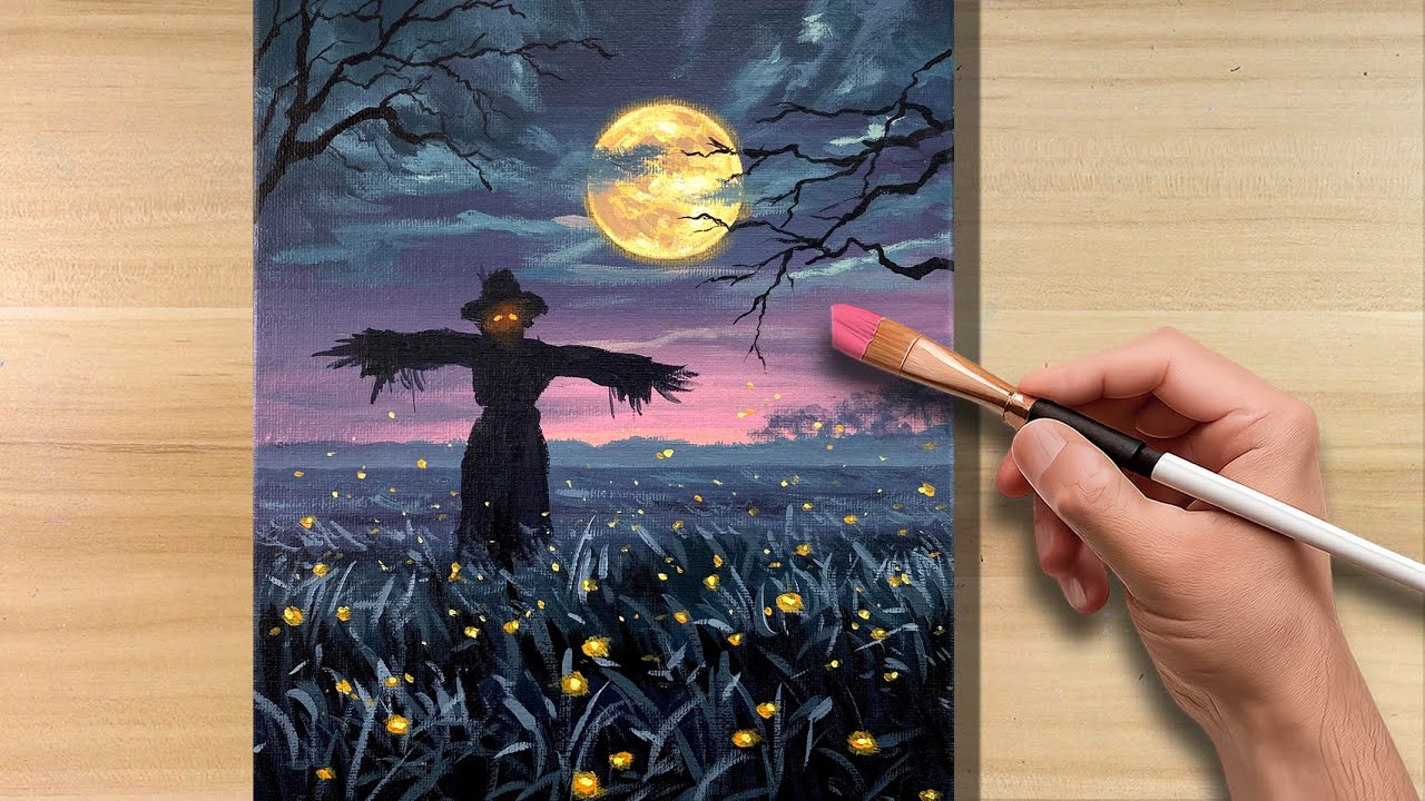 Как нарисовать пугало на Хэллоуин | Пошаговая инструкция по рисованию акрилом