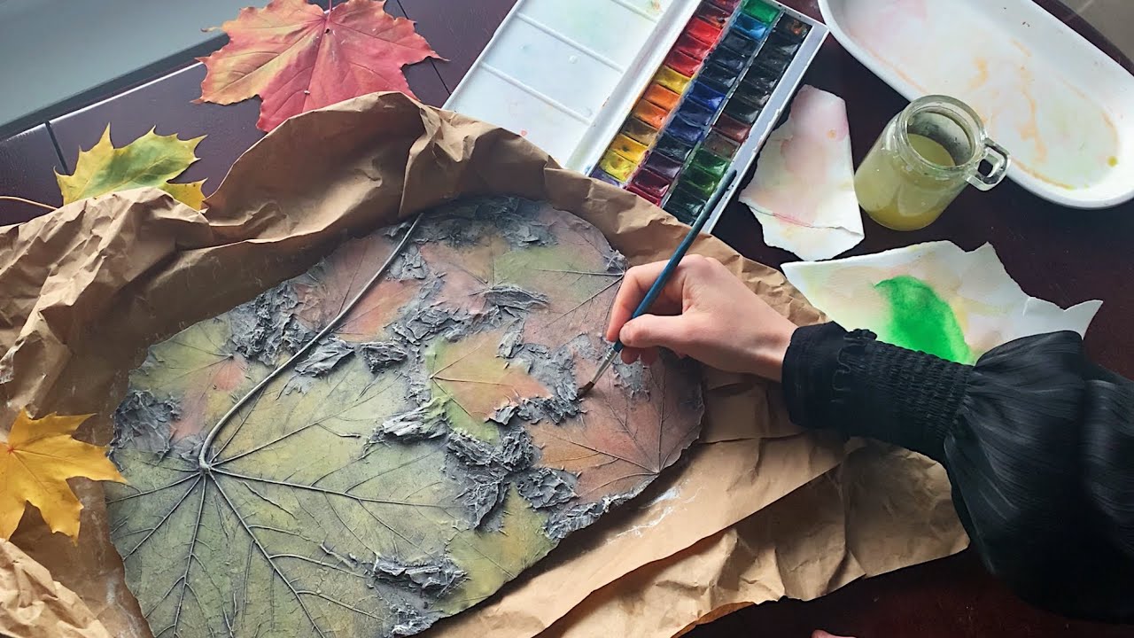 Autumn Leaves/ Watercolor painting on plaster  🌿 Full painting process
