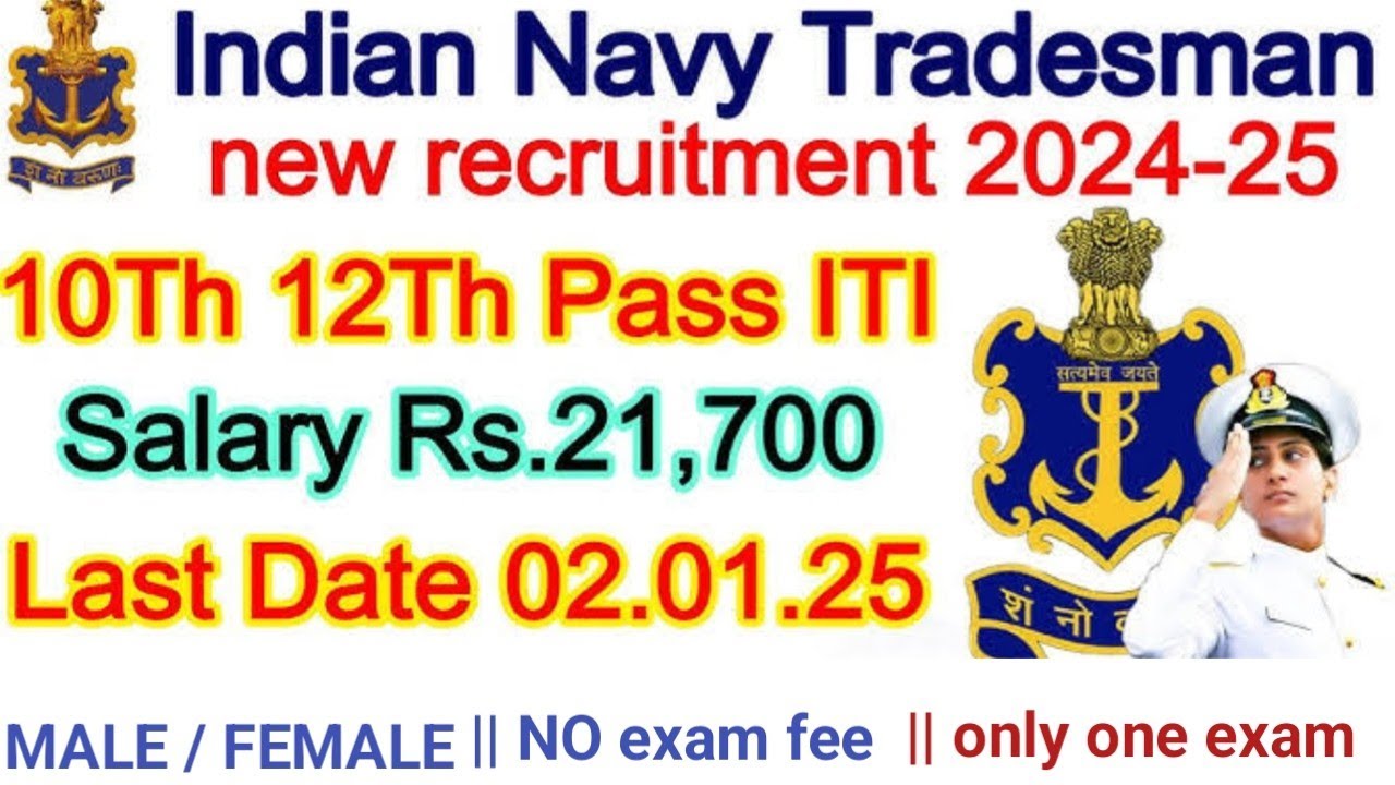 INDIAN NAVY Tradesman Skill Recruitment 2025 Notification Out - Apply Online for 1315 Posts