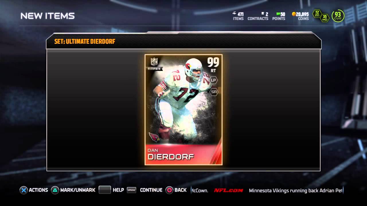 Madden NFL 15 UltimateTeam Ultimate Legend 99 RT Dan Dierdorf Set Completed