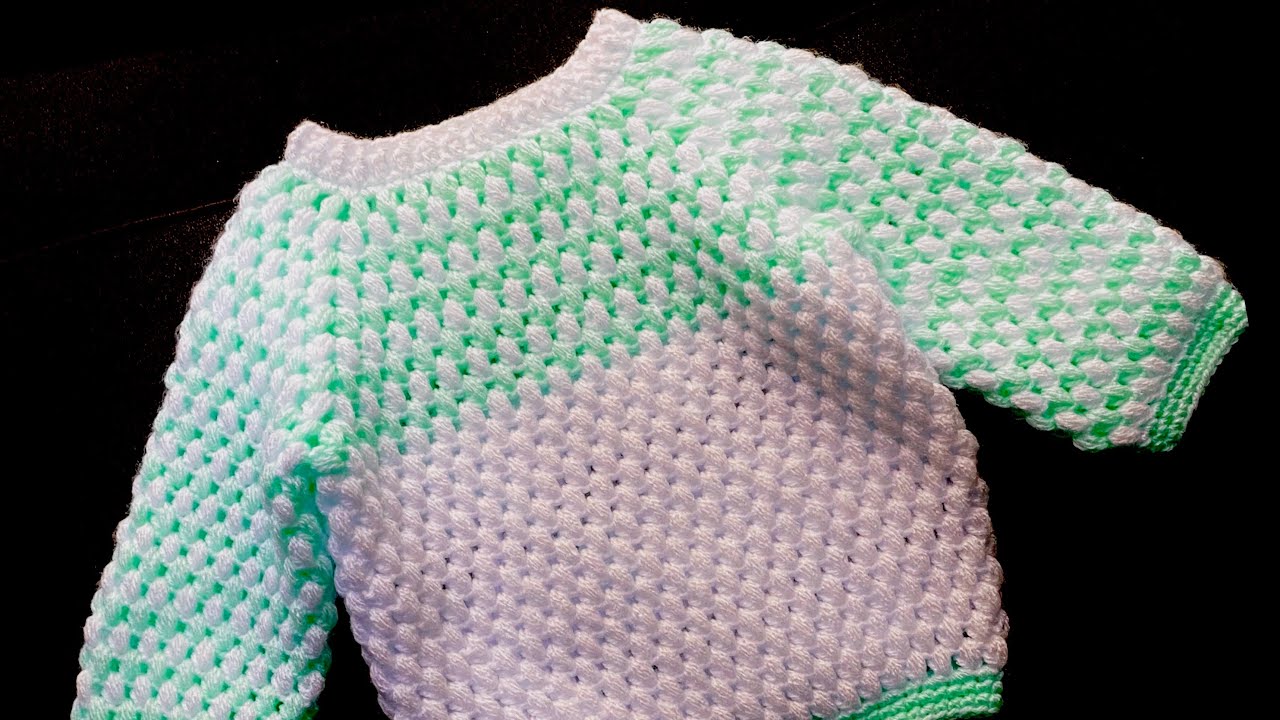 Top down Bean Stitch Baby Sweater: Newborn to 2+ Years - Puff / Bean Stitch Crochet Pattern