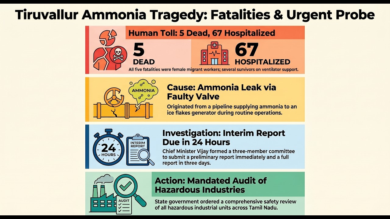Tiruvallur Ammonia Gas Leak Tragedy: Fatalities and Probe Response 21 June 2026 (Tamilnadu)