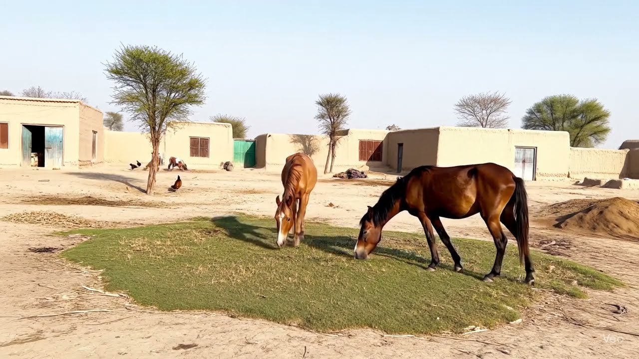 Peaceful Moments: Two Horses Grazing on Lush Grass | Relaxing Animal Video