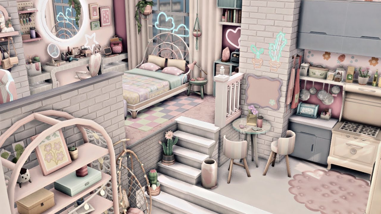 PASTEL POP KIT apartment | The Sims 4: apartment renovation | speed build | no cc