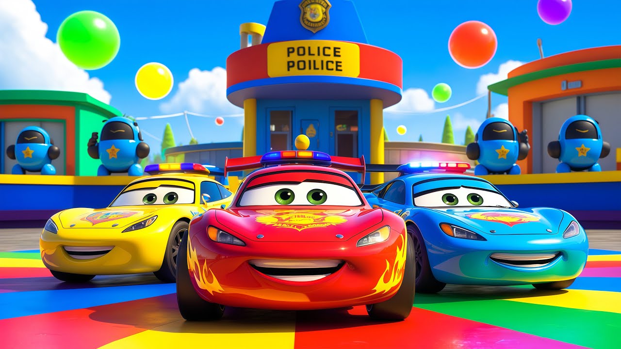 POLICE CAR, EXCAVATOR, FORKLIFT, PUMP, FIRE TRUCK, LIGHTNING MCQUEEN VERSUS LAVA THOMAS