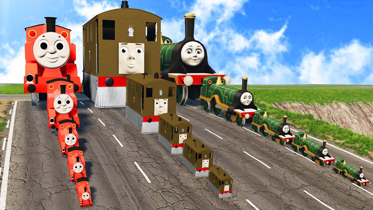 Big & Small: Toby The Tram Engine vs James the Red Engine vs Emily vs DOWN OF DEATH - BeamNG.Drive