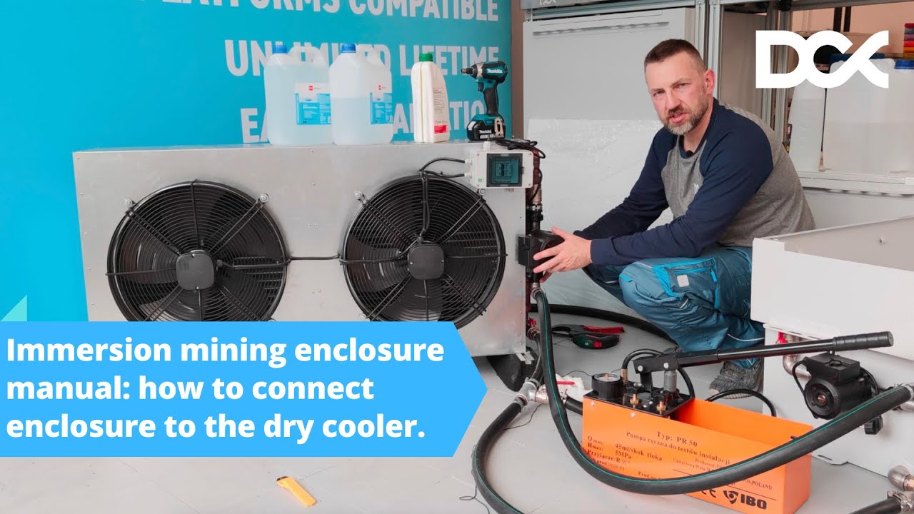 How to connect the Dry Cooler in the DCX immersion mining enclosure? | Manual