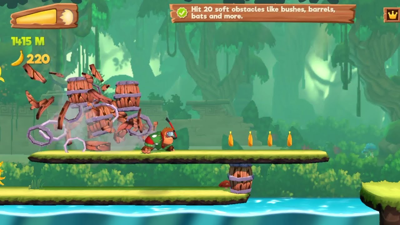 Banana Kong 2 Hit 20 soft obstacles like bushes, barrels, bats and more (In One Run)
