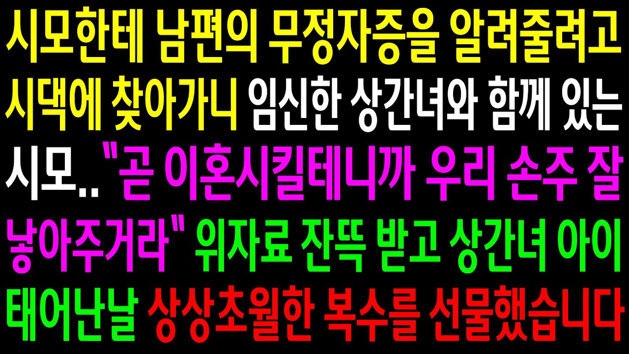 (반전사연)시모한테 남편의 무정자증을 알려줄려고 시댁에 찾아가니 임신한 상간녀와 함께 있는 시모..상간녀 아이 태어난날 상상초월한 한방을[신청사연][사이다썰][사연라디오]