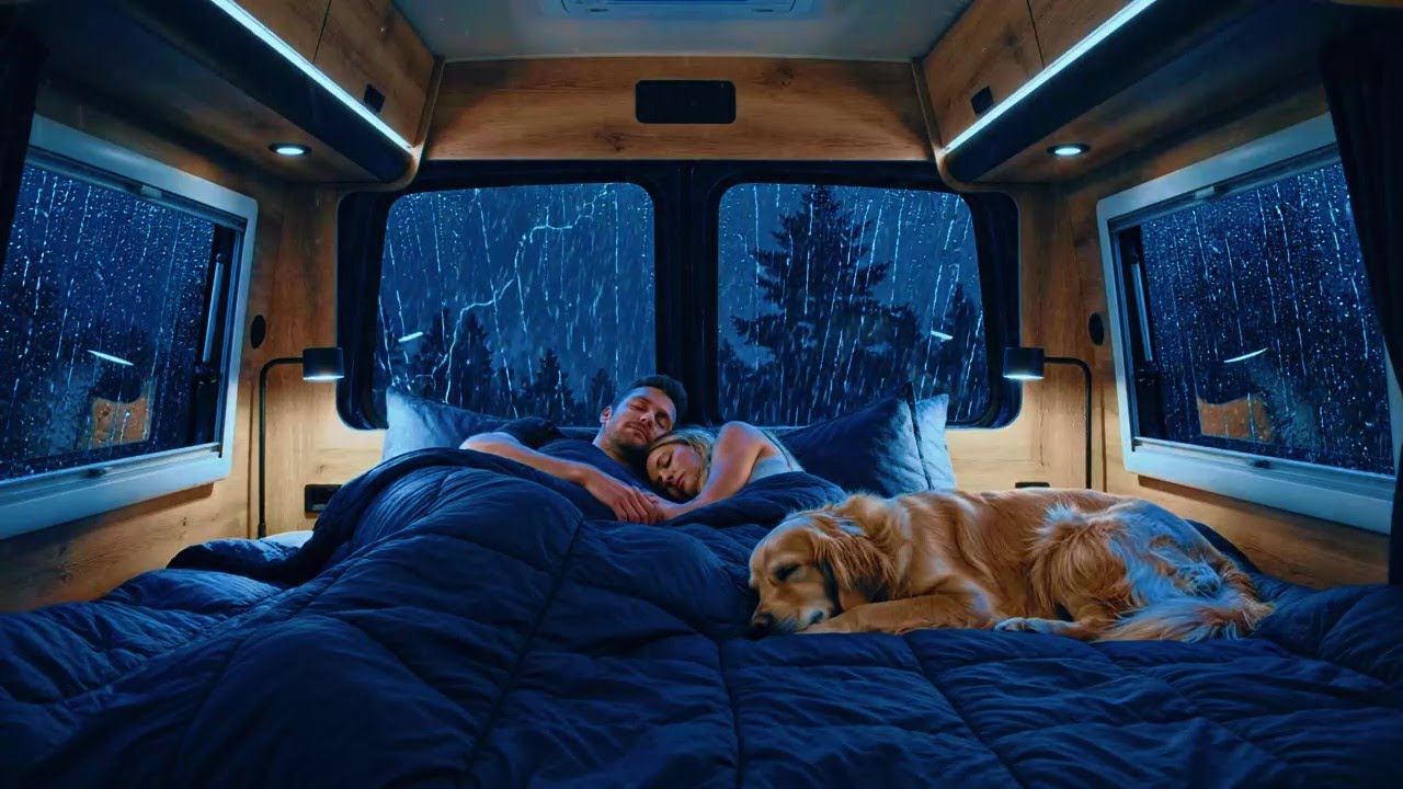 Have A Good Night's Sleep with Intense Rain & Thunder Rumbling on The Cozy Car in the Night