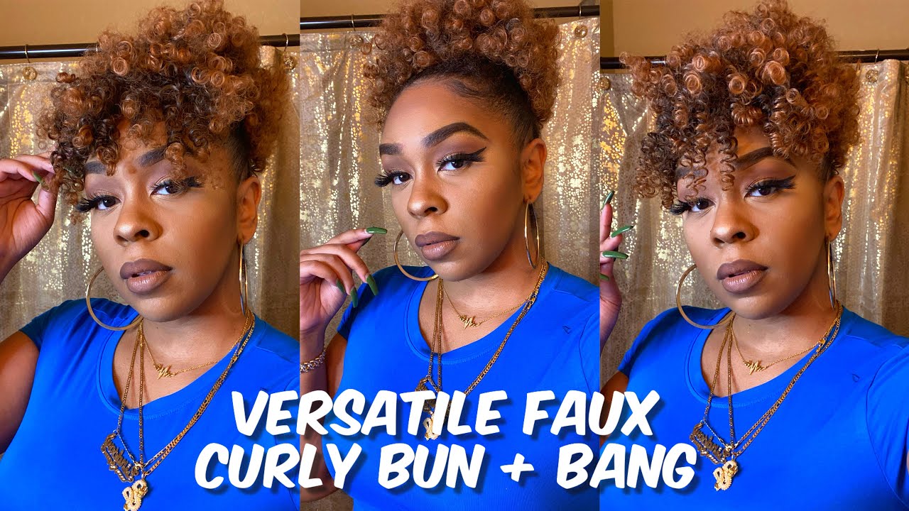 AFRO CURLY BUN & BANG | DRAWSTRING PONYTAIL ON NATURAL HAIR | Lindsay Erin