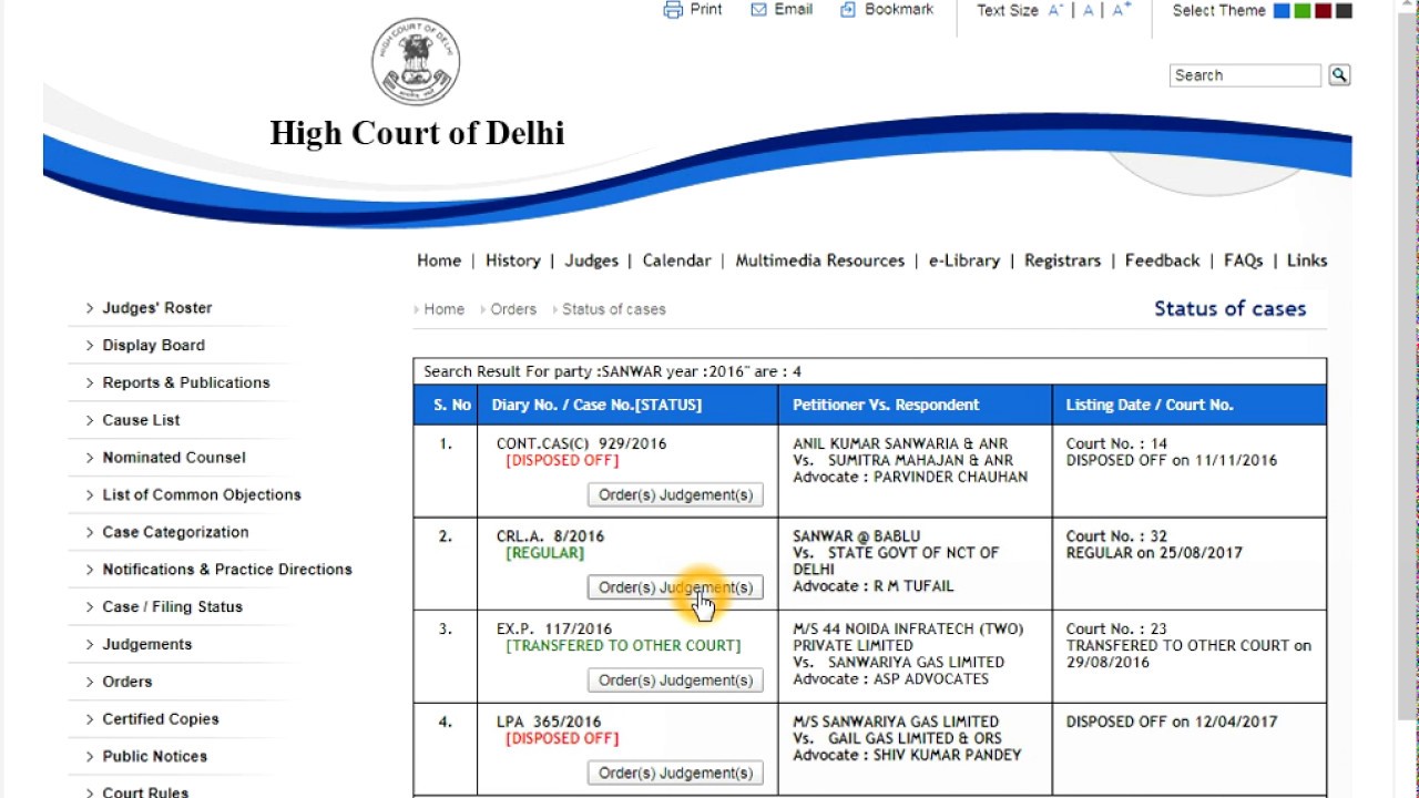 Find order copy and case status from Delhi high court website