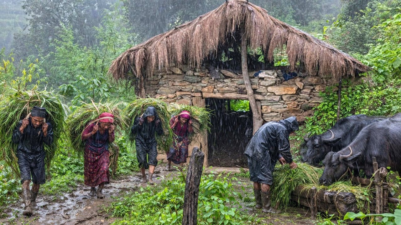 Heavy Rain in a Himalayan Nepali Village | Real Rural Life 🌧️