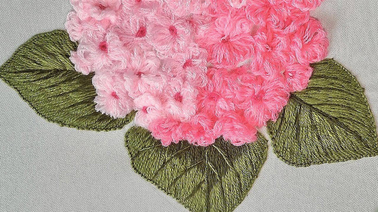 Exclusive Hydrangea Flower Wool Embroidery Creative Stitch Technique