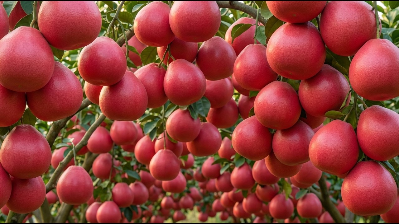 How Red Pomelo Is Grown | From Green Fruit to Giant Red Harvest