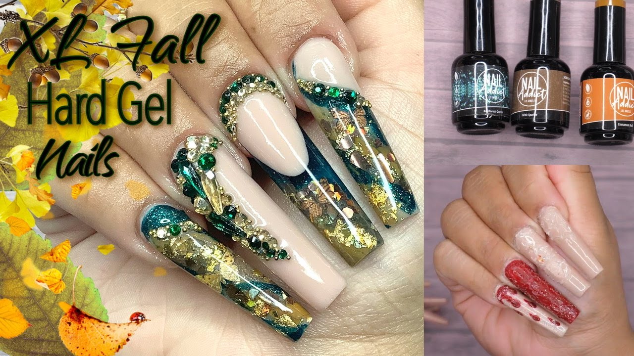 XL Fall Hard Gel Nails | Наращивание ногтей гелем с новым дизайном | Урок по наращиванию ногтей г...