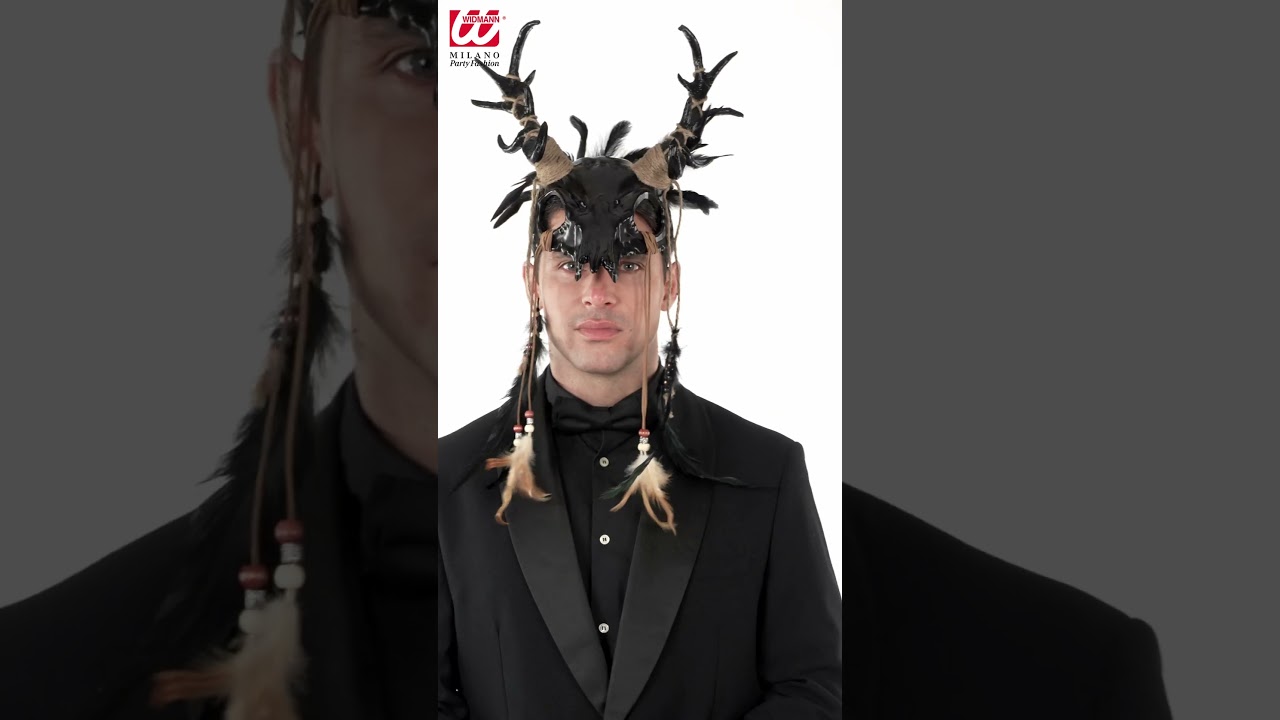 03227 - "MASK SHAMAN BULL SKULL WITH FEATHERS BLACK"
