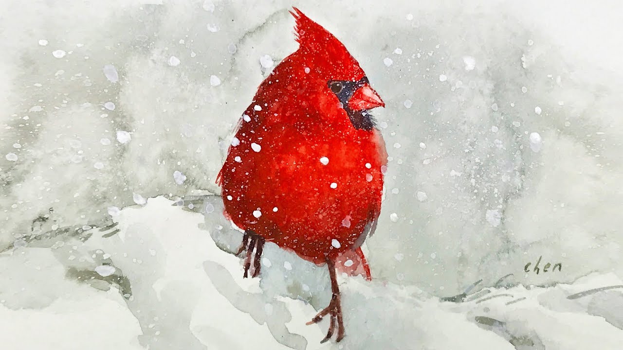 Animals #44 - Watercolor Greeting Painting of a Cardinal (full lesson)