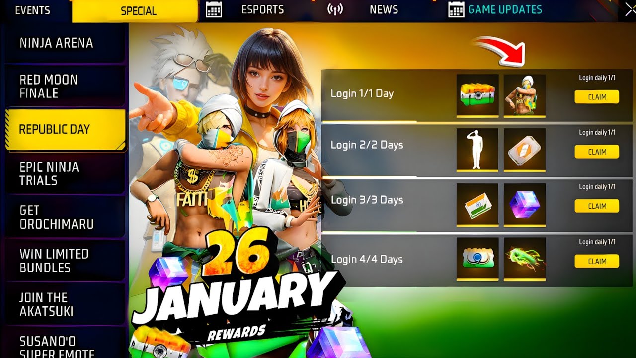 26 January🔥 New Event Free Fire🇮🇳 | Republic Day Event Free Fire | Free Fire New Event| Ff New Event