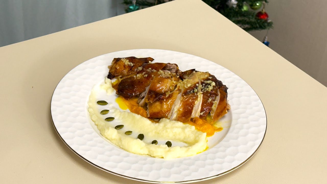 Christmas Honey Roasted Chicken with Pumpkin Purée & Creamy Mashed Potatoes | No Talking ASMR