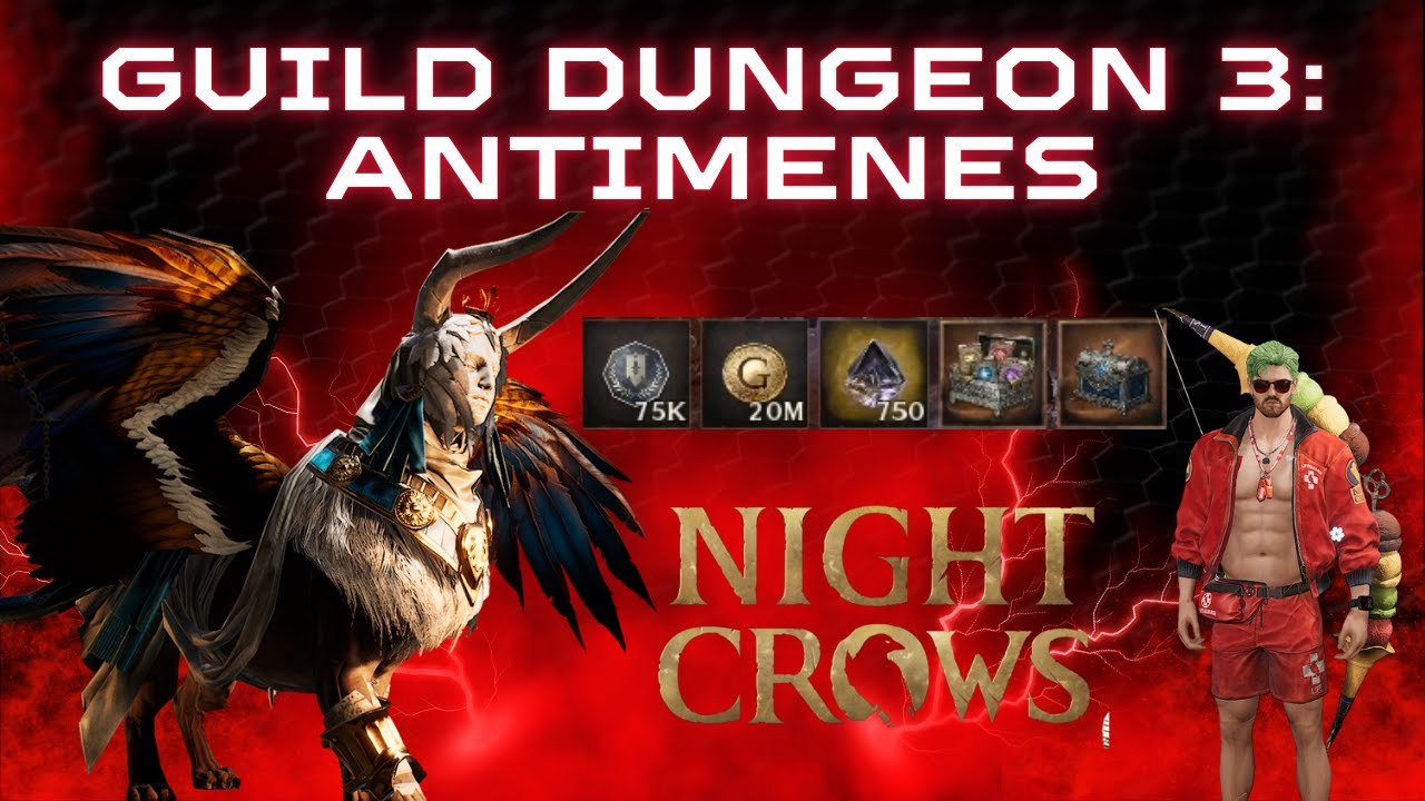 Night Crows Guild Dungeon 3: Antimenes Tutorial, attack patterns, timing and objectives