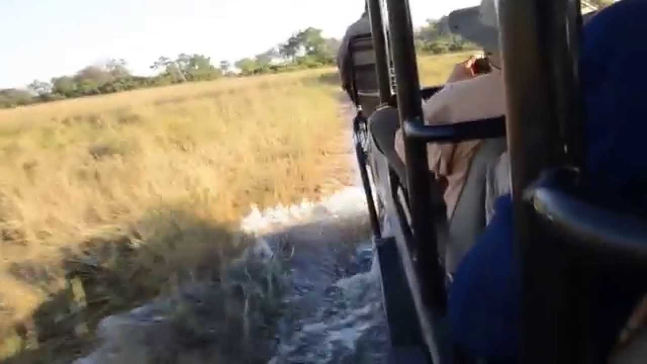 Landcruiser Crossing Water to Chase Lions @ Okavango Delta Botswana
