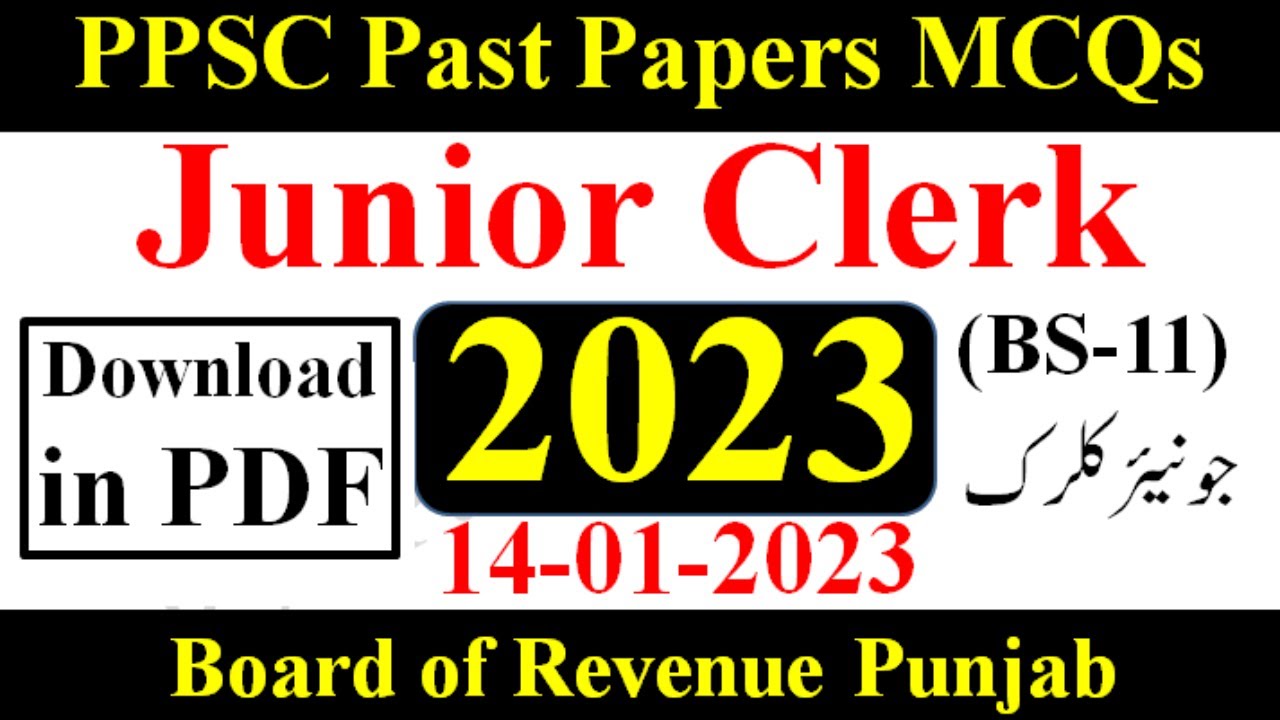 Junior Clerk paper 2023 Board of Revenue Punjab complete solved paper |