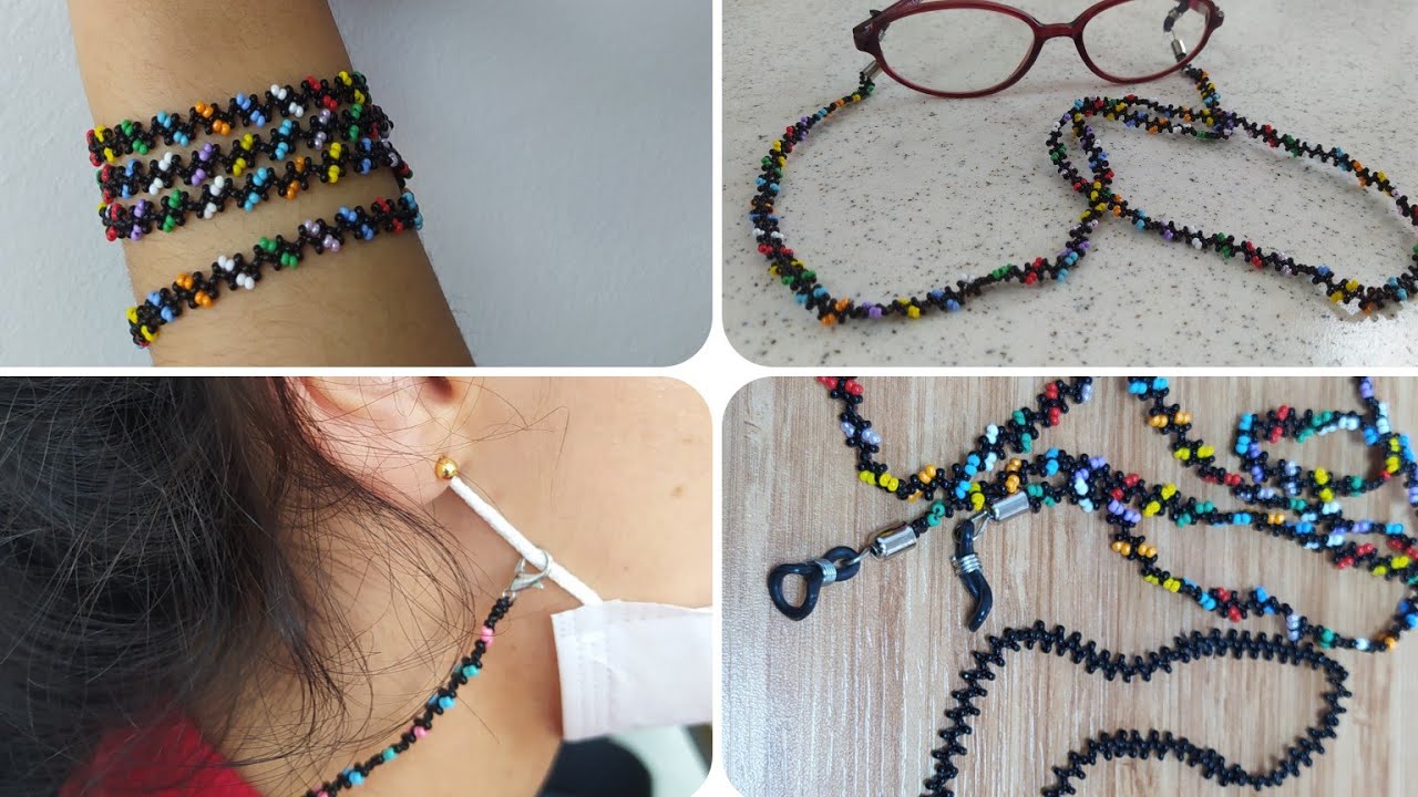 ‼️Kolay Boncuk işi gözlük ipi yapımı//Boncuktan bileklik ve maske uzatma Aparatı yapımı🪡🧵💯👌#diy
