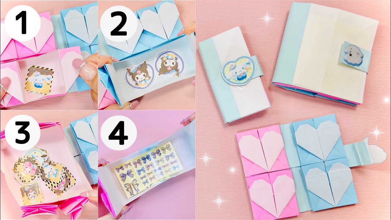 【折り紙】15個ポケット!?可愛いファイルの作り方✨ハートvar🩷小さいポケットから大きいポケットまであるよ！（Zhen Xian Bao 糸入れ）
