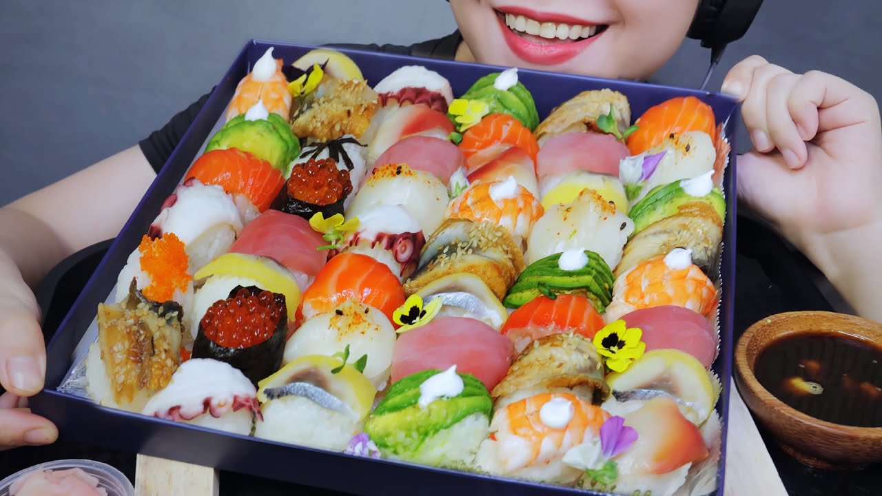 ASMR 30$ Temari sushi box , EATING SOUNDS | LINH-ASMR