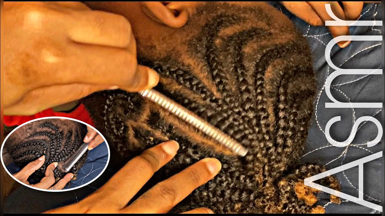 Asmr/ close-up scratch between braids with rat-tail comb😴/ soo satisfying 🥴🥴