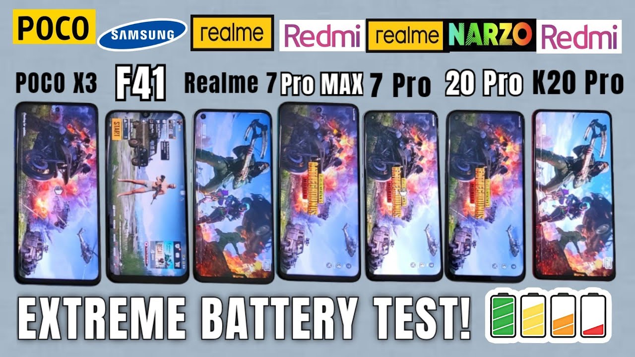 100% to 0% Battery Drain: POCO X3 vs Realme 7 vs 7 Pro vs F41 vs 9Pro Max vs Narzo 20 Pro vs K20 Pro