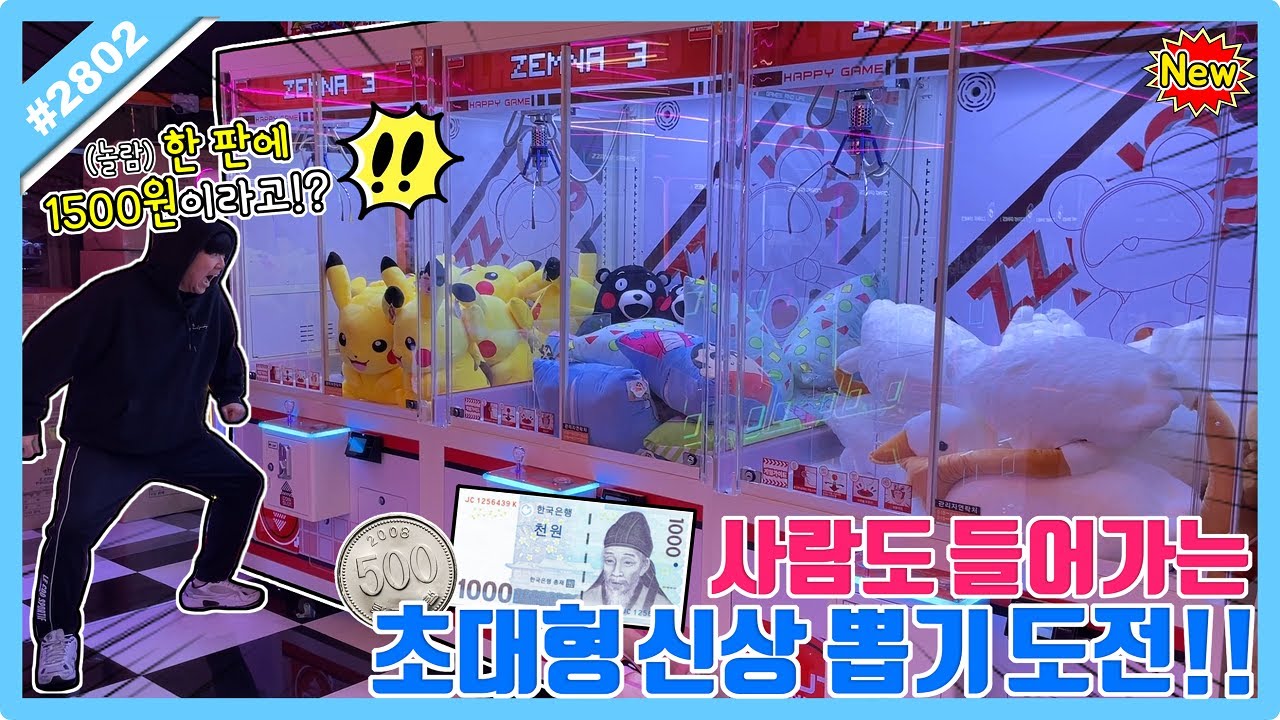 사람도 들어가는 초대형 신상 뽑기 도전!? 한 판에 1500원 값비싼 인형 뽑기의 결과는?? (고니두욘몬 20241101) #2801