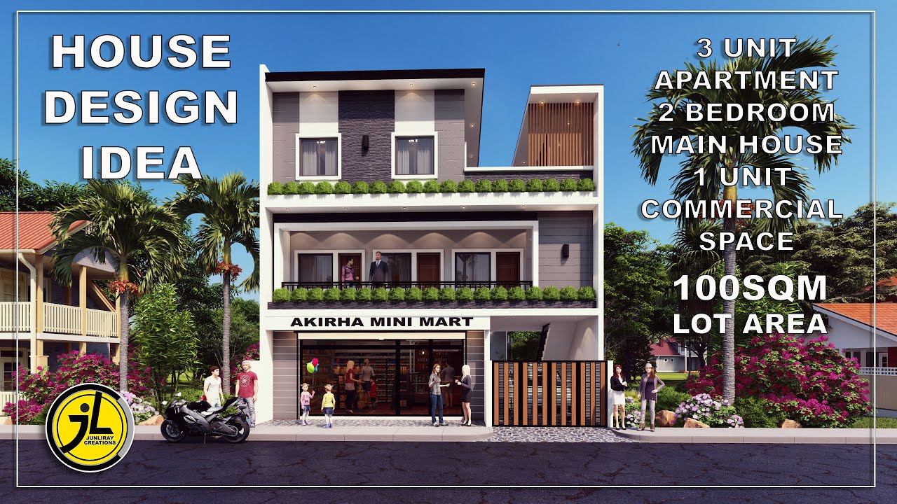HOUSE DESIGN IDEA  /  3 STOREY WITH APARTMENT & COMMERCIAL SPACE / by : junliray creations