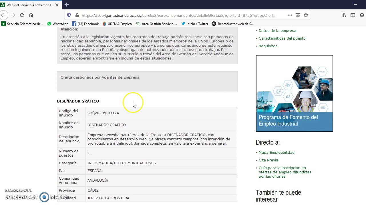Cómo buscar anuncios de empleo en el Área de Gestión del SAE