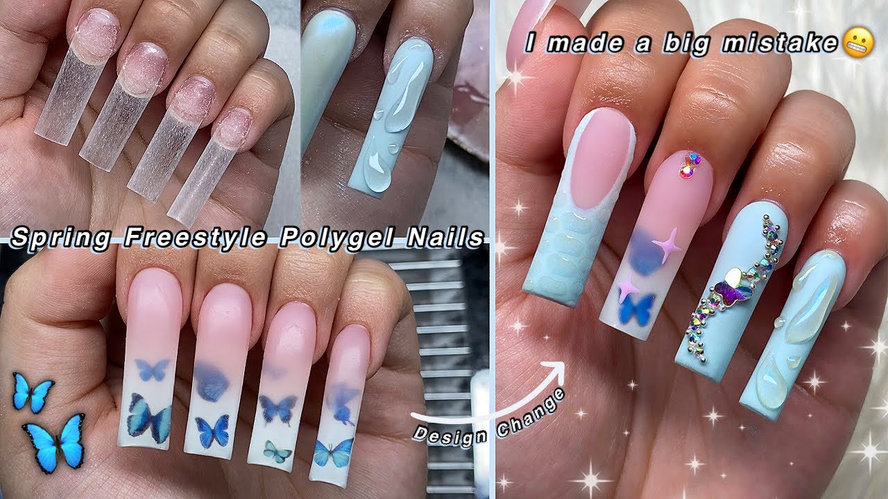 SPRING FREESTYLE POLYGEL NAILS🦋 OMBRE USING POLYGEL & 3D NAIL ART DESIGN! Nail Tutorial
