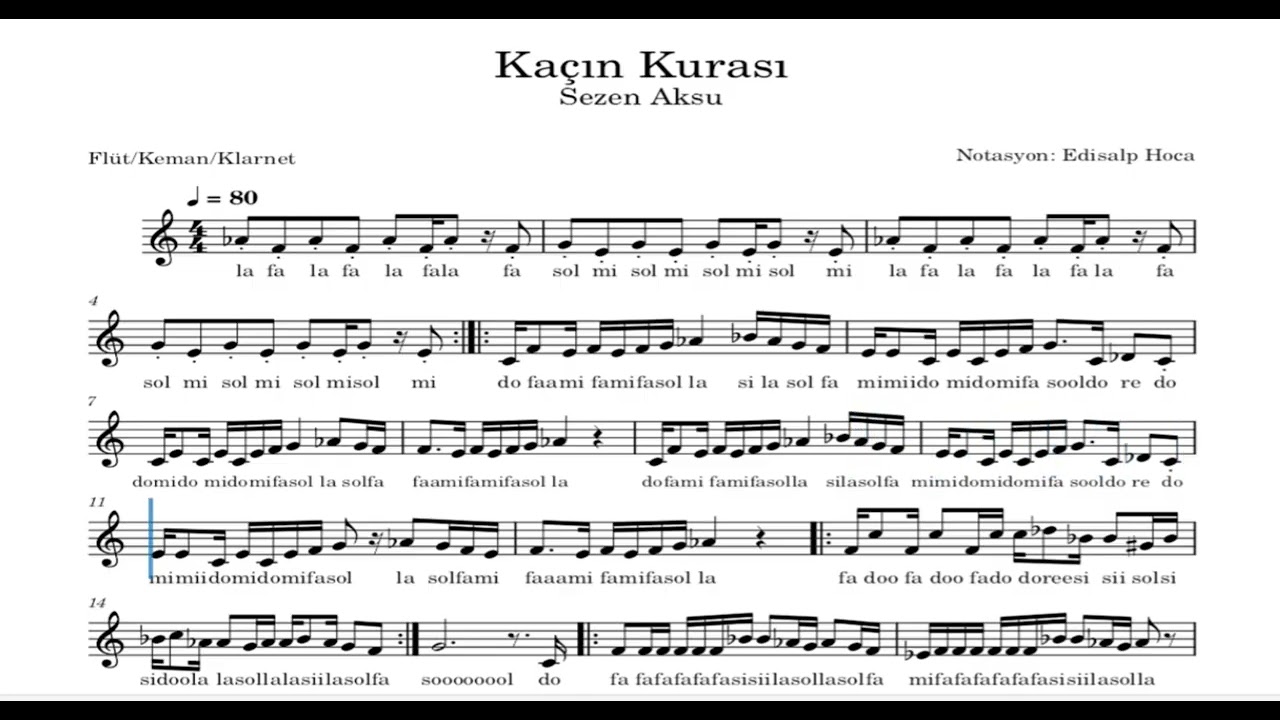 Kaçın Kurası - Sezen Aksu - Flüt/Keman/Klarnet (ORİJİNAL)