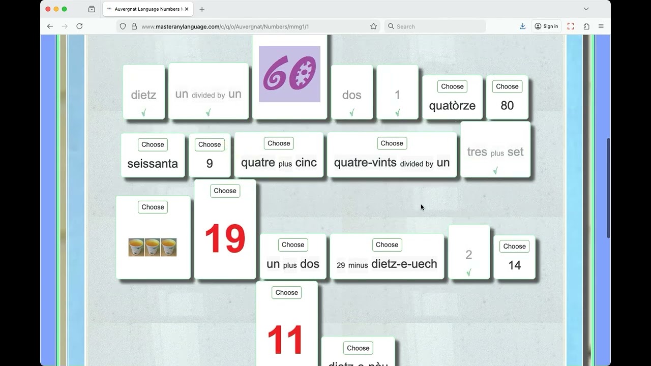 Auvergnat Language Numbers Master Game