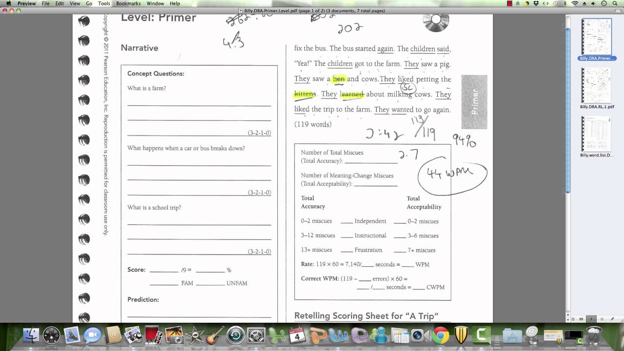 Diagnostic Reading Assessment.BILLY.PRIMER LEVEL