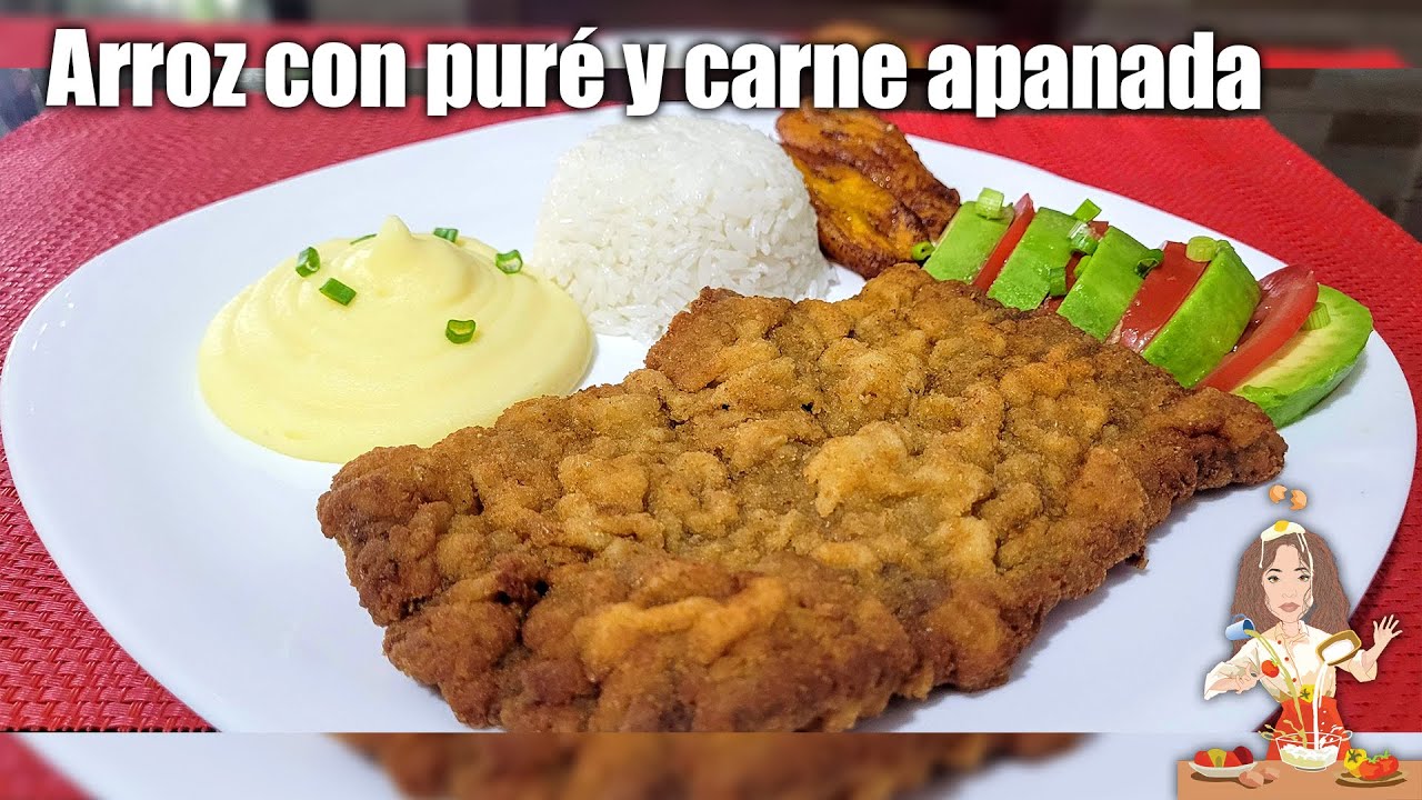 ARROZ CON PURÉ Y CARNE APANADA🇪🇨❣
