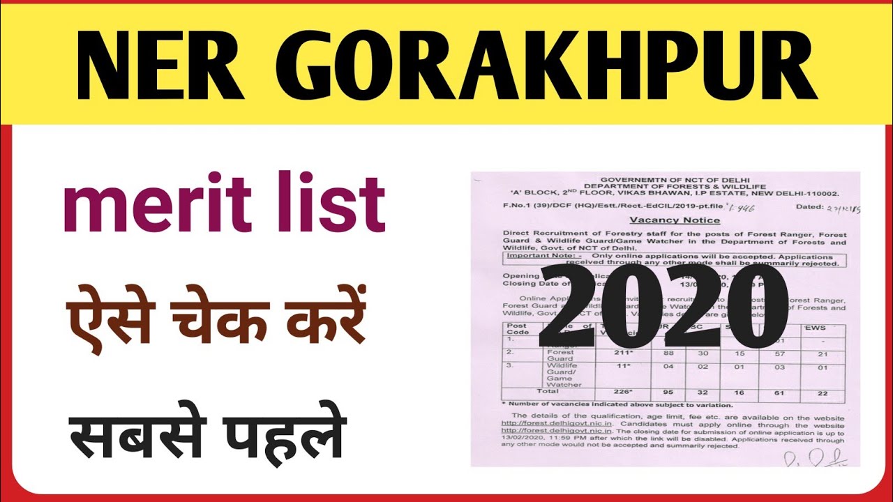 RRC/RRB ner gorakhpur merit list 2019-20