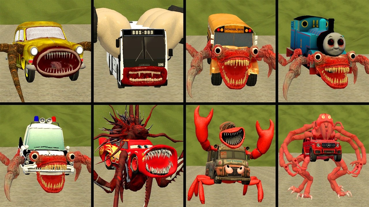 New Forms Of Monster Car: Car Eater, Bus Eater, Thomas Eater, Ice Cream Car, Police Car in gmod!!
