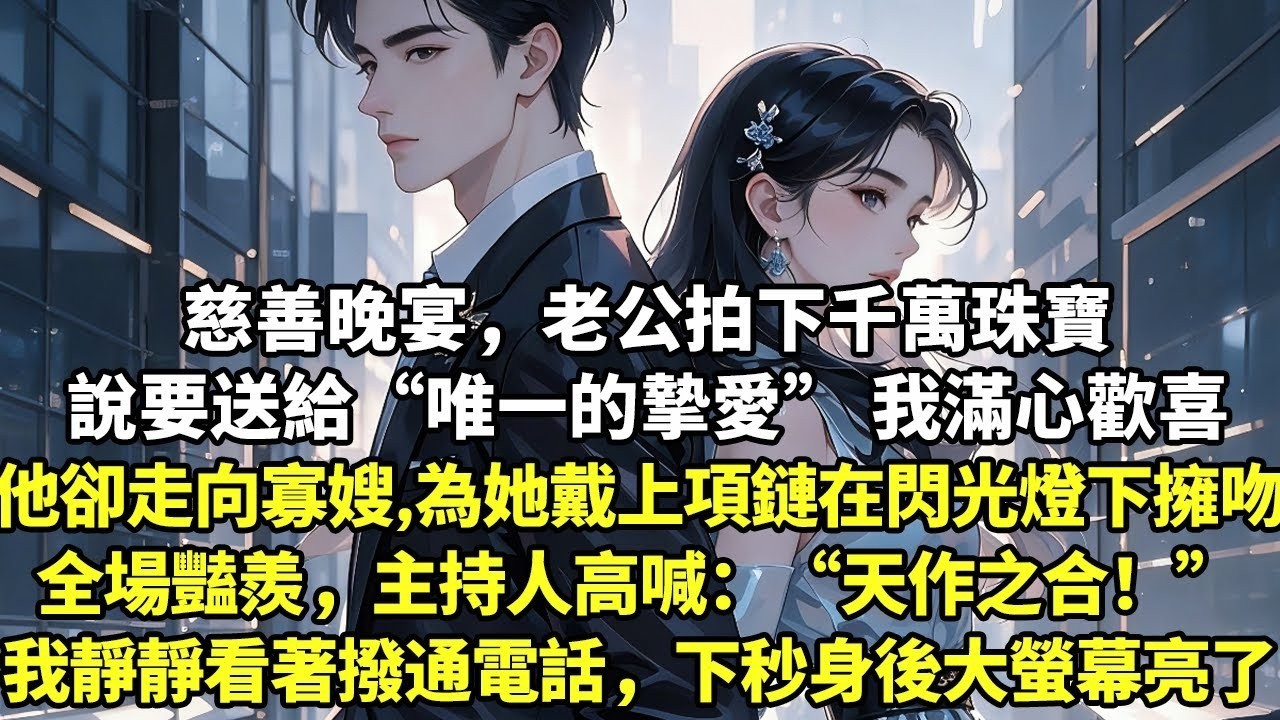 慈善晚宴，老公拍下千萬珠寶說要送給“唯一的摯愛” 我滿心歡喜他卻走向寡嫂，為她戴上項鏈在閃光燈下擁吻全場豔羨，主持人高喊：“天作之合！”我靜靜看著撥通電話，下秒身後大螢幕亮#現實情感#豪門言情#