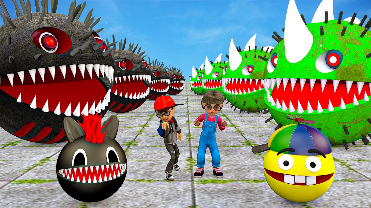 MS PACMAN & NEW BLUE PACMAN VS TWO YELLOW MONSTER PACMAN FIGHTING IN SPIDER BABY TEAM #2026