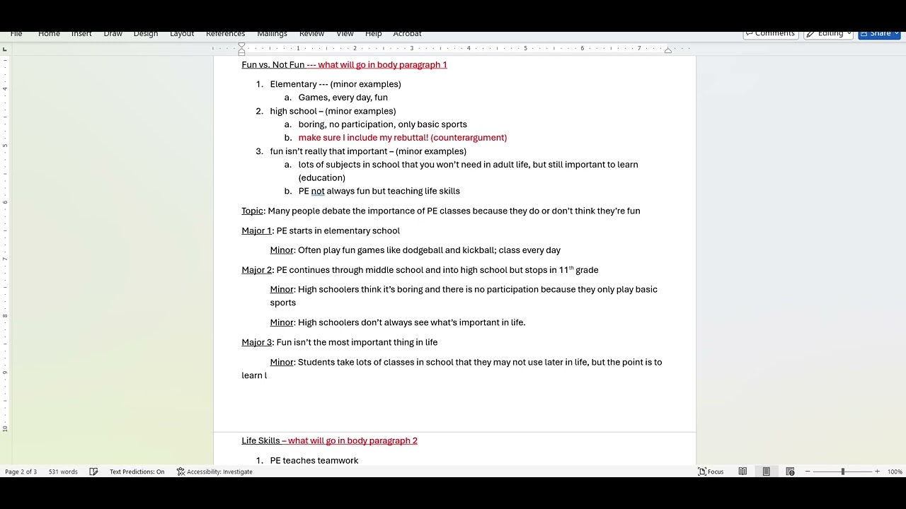 Writing Process --  From Outline to Rough Draft