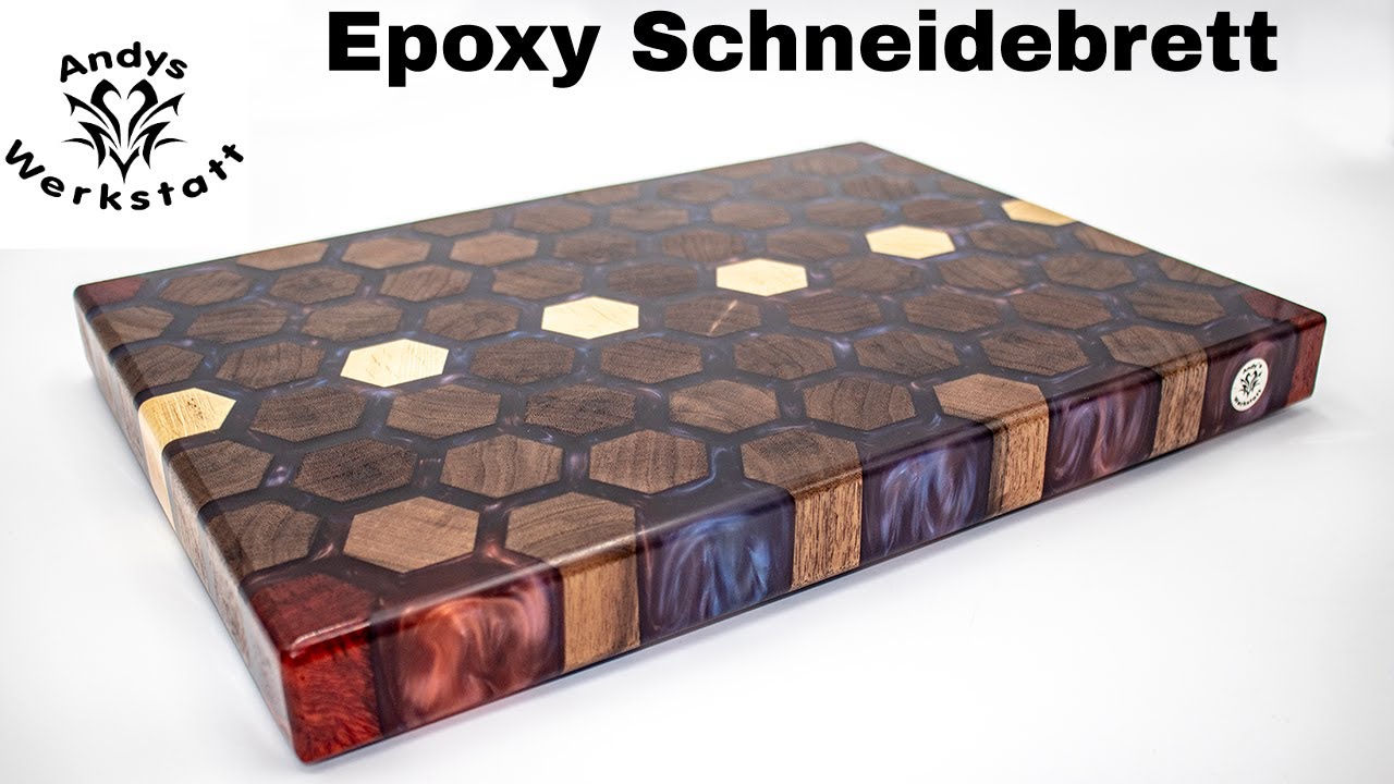 😍 Epoxy Hexagon Schneidebrett mit Nussbaum, Weißbuche und Padouk