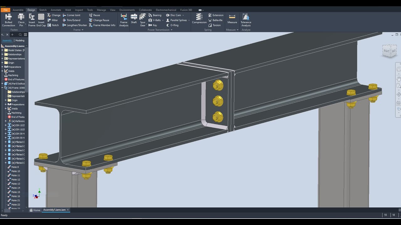 Autodesk inventor 2024 Exercise 34  Beam Bolted Connection