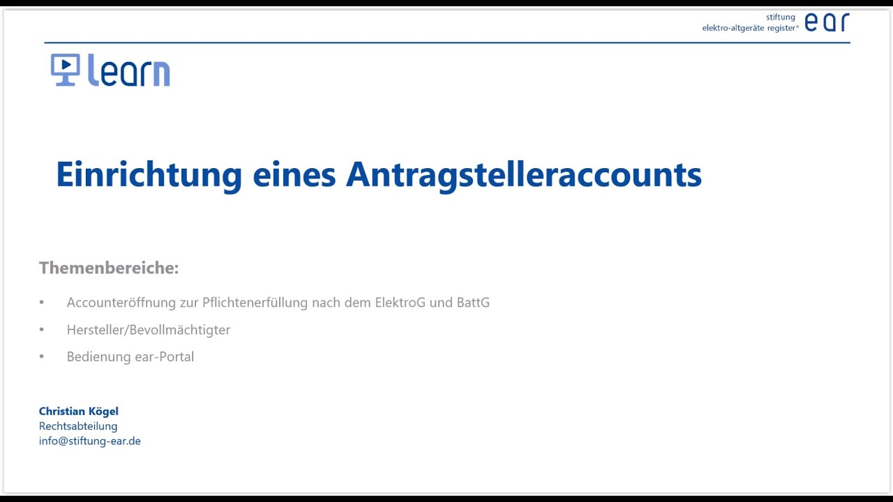 Lernvideo Hersteller - Einrichtung eines Antragstelleraccounts
