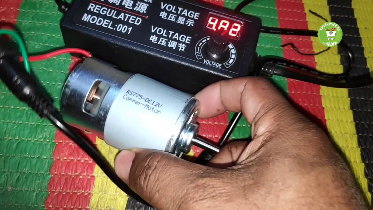 RS775 High Speed DC Motor | 12V 5A Adjustable Power Adapter | Low Noise | LED Voltmeter | 1080P